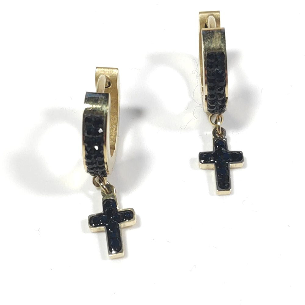 ORECCHINI acciaio 316 L Chirurgico dorato - Croce – immagine1