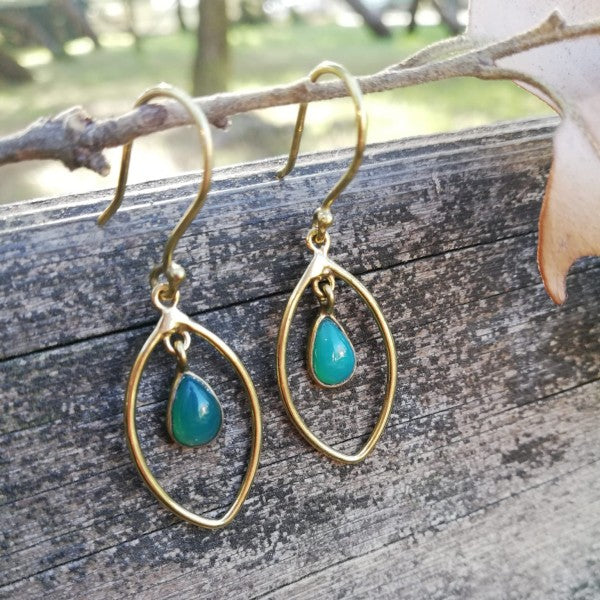 ORECCHINI etnici BINA in ottone con pietra | ORECCHINI etnici in ottone