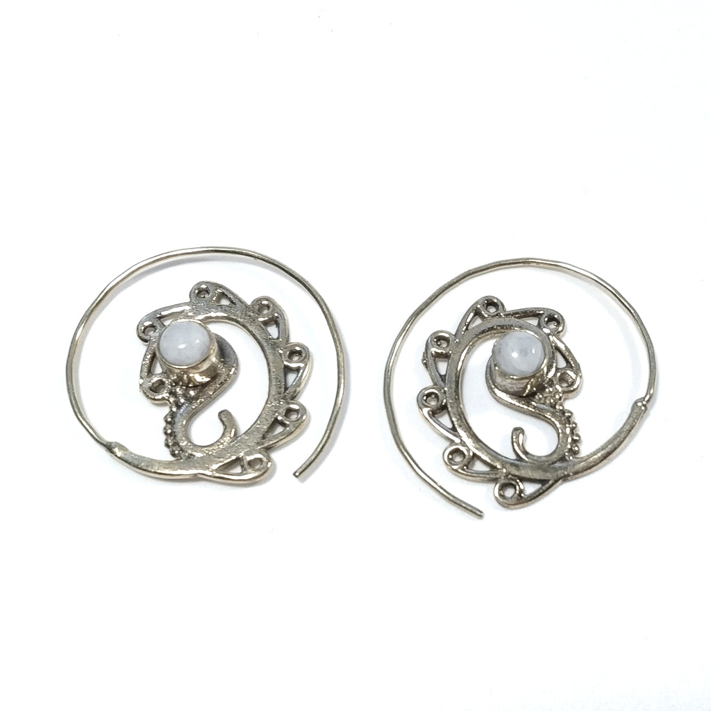 ORECCHINI ETNICI Ottone lucido ORECCHINI Pietra di Luna | Spirale