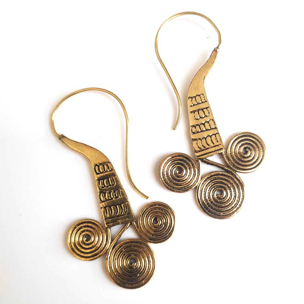 ORECCHINI ETNICI Ottone lucido artigianali - spirali