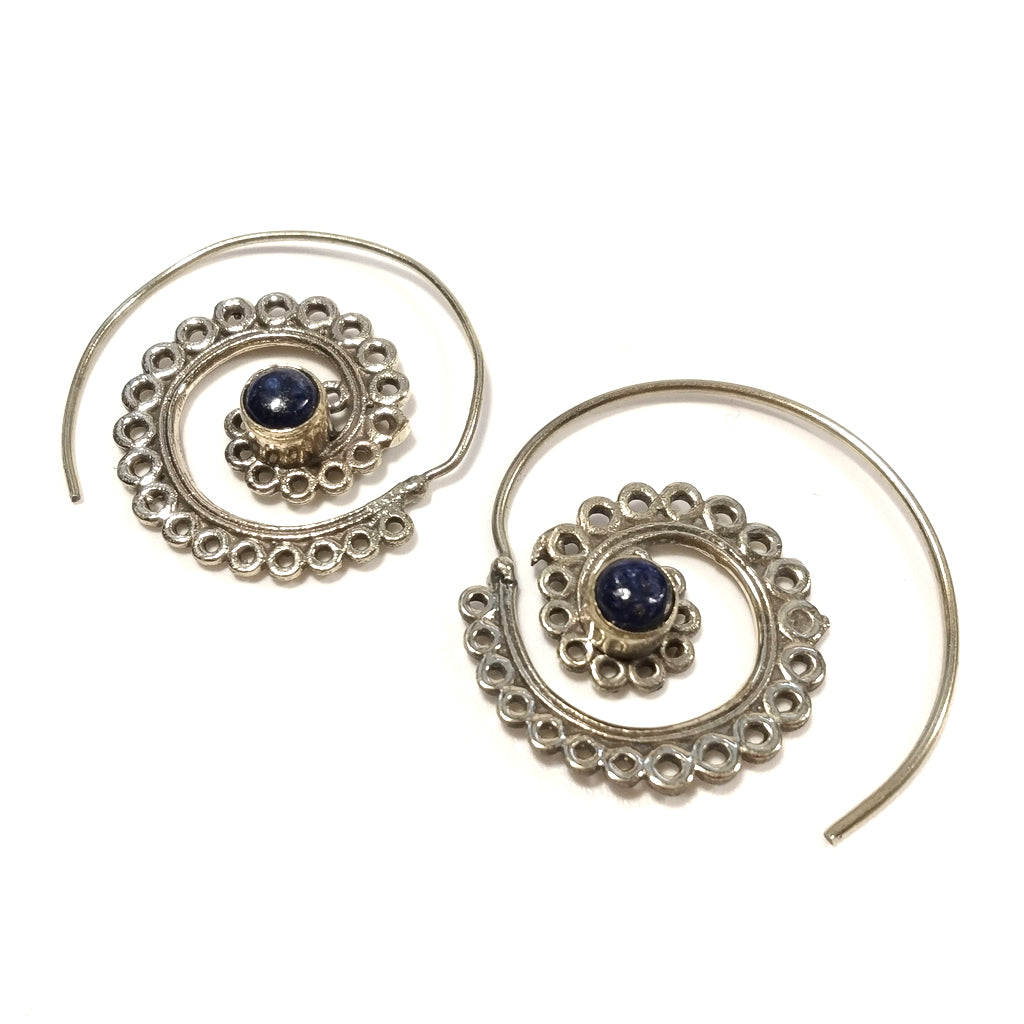 ORECCHINI ETNICI Ottone lucido ORECCHINI Lapislazzuli | Spirale