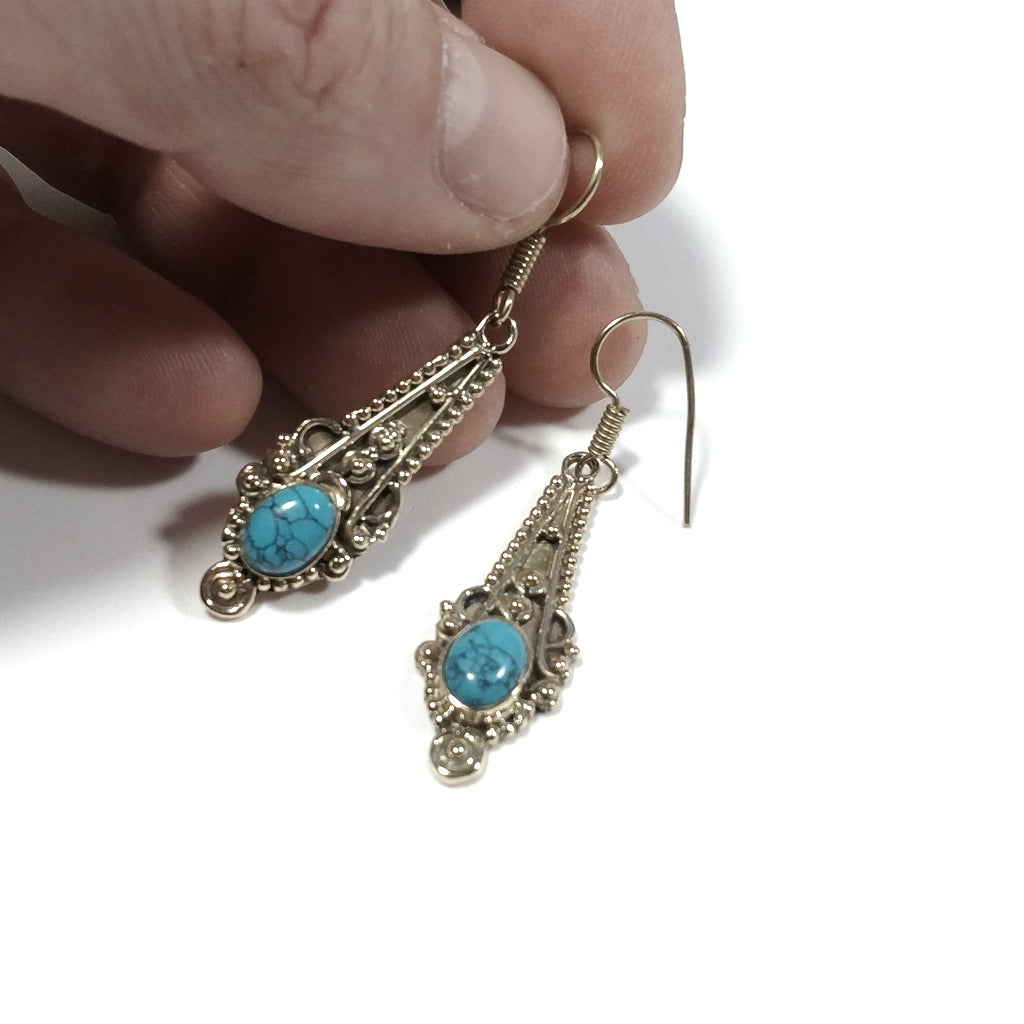 ORECCHINI ETNICI Ottone lucido ORECCHINI Turchese | ETNICO