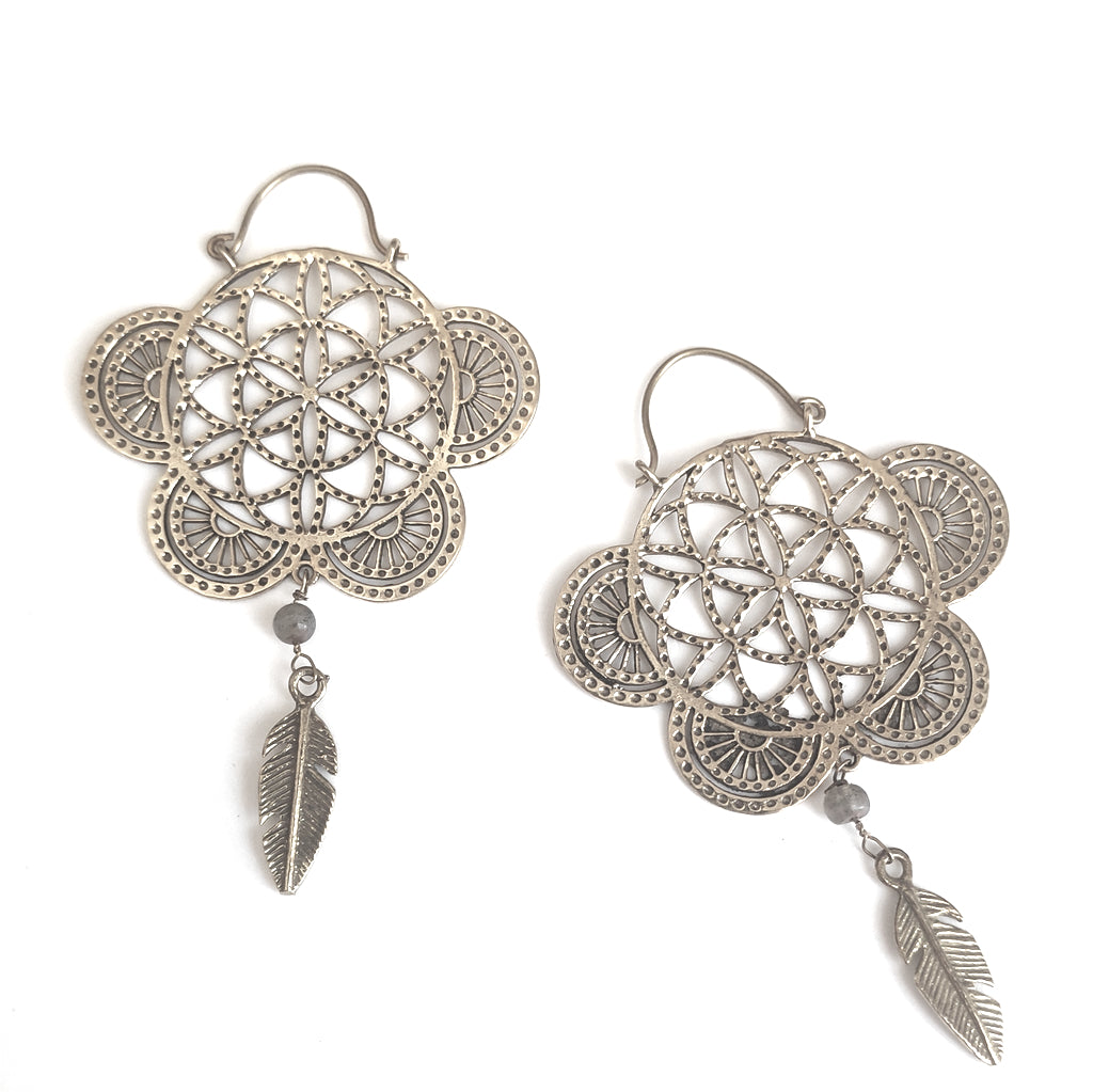 ORECCHINI ETNICI Ottone lucido Orecchini artigianali | Fiore della Vita