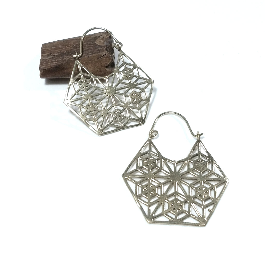 ORECCHINI ETNICI Ottone lucido ORECCHINI | Esagono