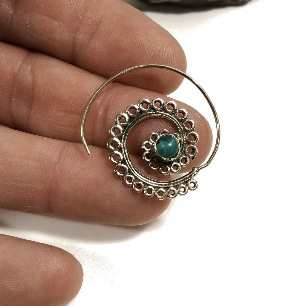 ORECCHINI ETNICI Ottone lucido ORECCHINI Turchese | SPIRALE | BOHO style