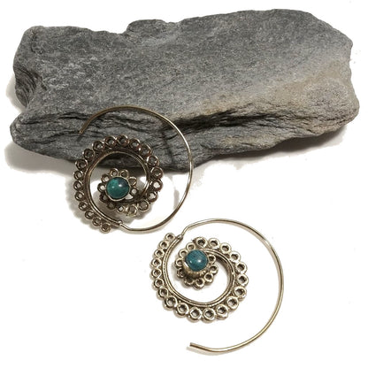 ORECCHINI ETNICI Ottone lucido ORECCHINI Turchese | SPIRALE | BOHO style