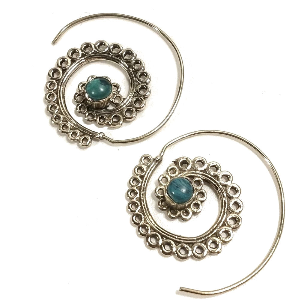 ORECCHINI ETNICI Ottone lucido ORECCHINI Turchese | SPIRALE | BOHO style