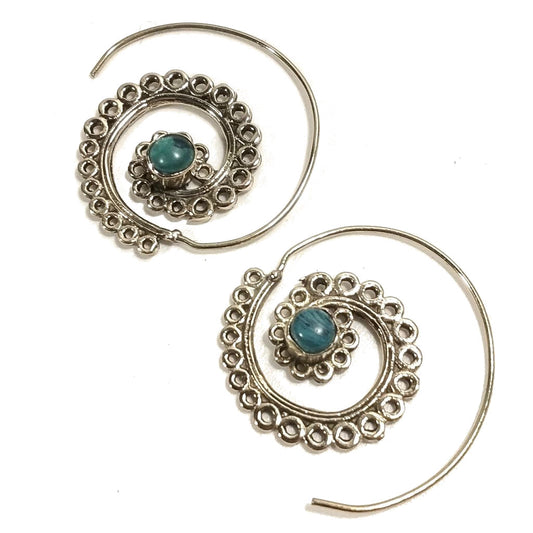 ORECCHINI ETNICI Ottone lucido ORECCHINI Turchese | SPIRALE | BOHO style