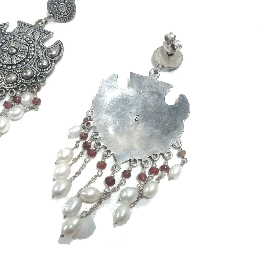 ORECCHINI Argento 925 ORECCHINI artigianali Radice di rubino e Perla | orecchini etnici