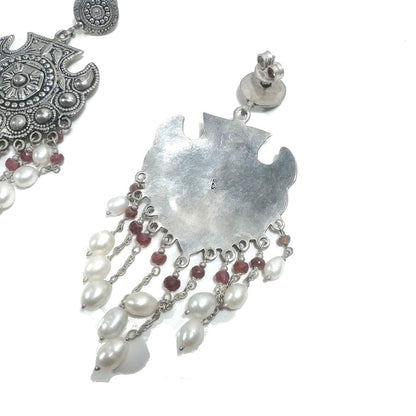 ORECCHINI Argento 925 ORECCHINI artigianali Radice di rubino e Perla | orecchini etnici