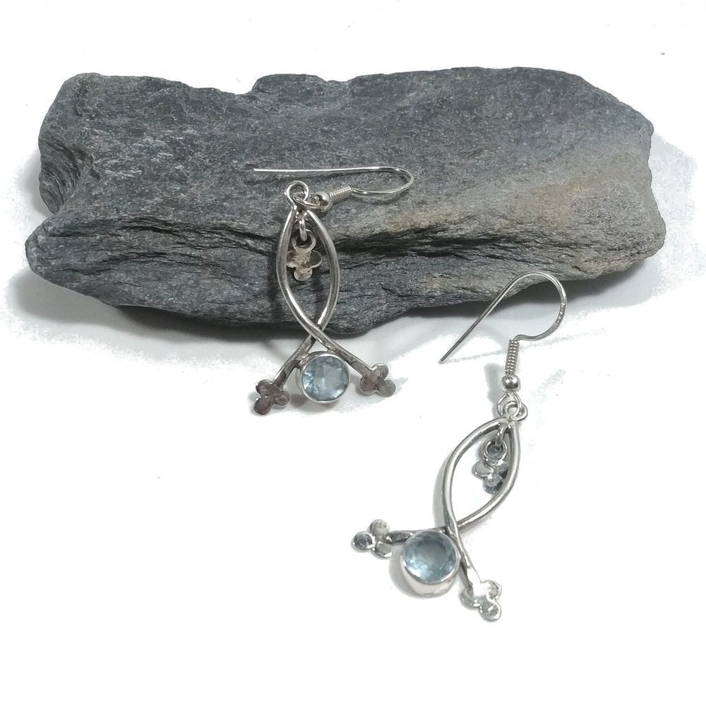 ORECCHINI Argento 925 ORECCHINI artigianali Topazio azzurro | ORECCHINI etnici – immagine2