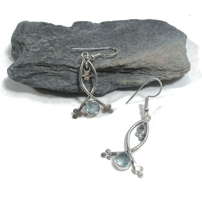ORECCHINI Argento 925 ORECCHINI artigianali Topazio azzurro | ORECCHINI etnici – immagine2