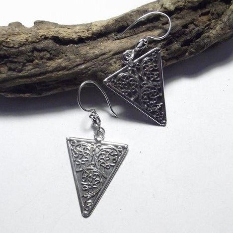 ORECCHINI etnici in argento 925 triangolo grande filigrana