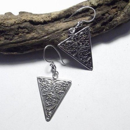 ORECCHINI etnici in argento 925 triangolo grande filigrana
