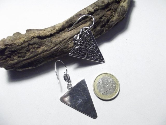 ORECCHINI etnici in argento 925 triangolo grande filigrana – immagine2