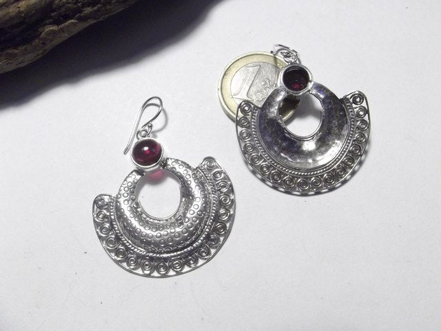ORECCHINI etnici in argento 925 ventaglio granato - SANGLA – immagine2