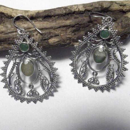 ORECCHINI etnici in argento 925 filigrana con SMERALDO