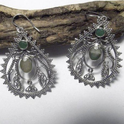 ORECCHINI etnici in argento 925 filigrana con SMERALDO