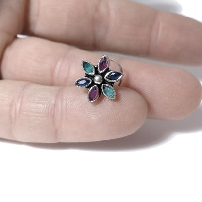 Orecchini da naso ISCHIA | con Spirale e Pietra | Argento 925 | Piercing BOHO