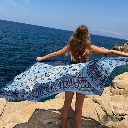 Pareo | Sciarpa artigianale in cotone con Pesci | Telo da mare