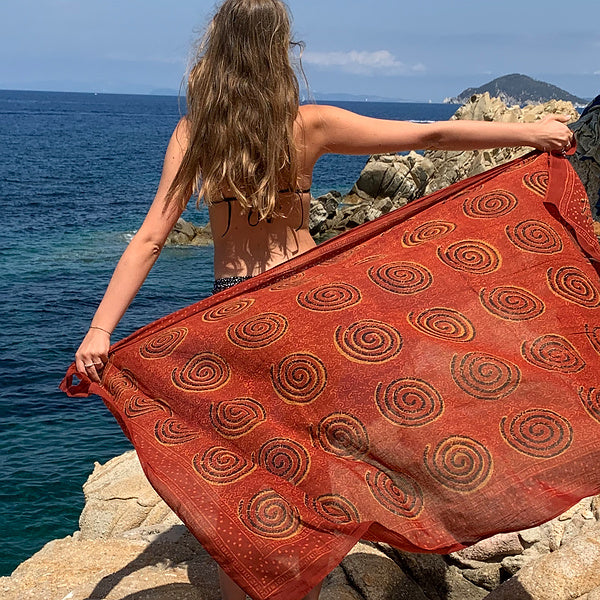 Pareo | Sciarpa artigianale in cotone con fantasie tribali | Telo da mare