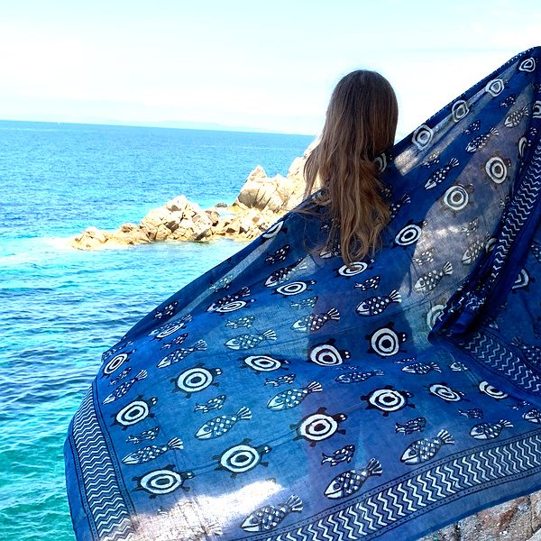 Pareo | Sciarpa artigianale in cotone con ornamenti Rajasthani tartaruga