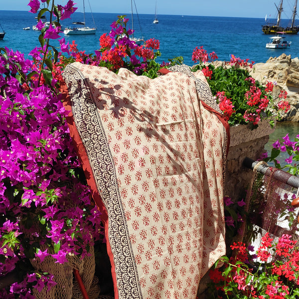 Pareo | Sciarpa artigianale in cotone con Pesci | Telo da mare