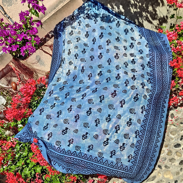 Pareo | Sciarpa artigianale in cotone con Pesci | Telo da mare