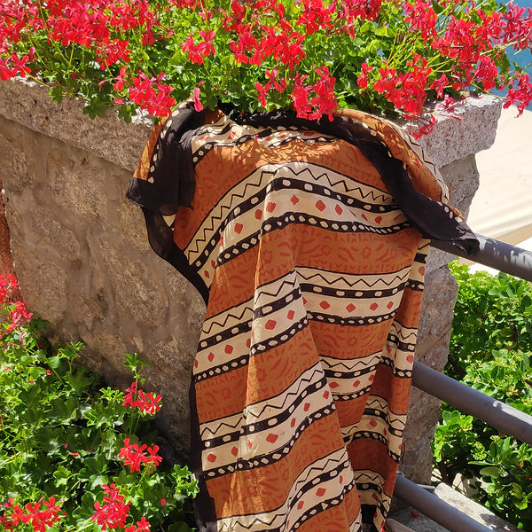 Pareo | Sciarpa artigianale in cotone con fantasie tribali | Telo da mare