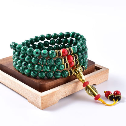 Japamala in MALACHITE 8 mm - Rosario tibetano di BUON AUSPICIO