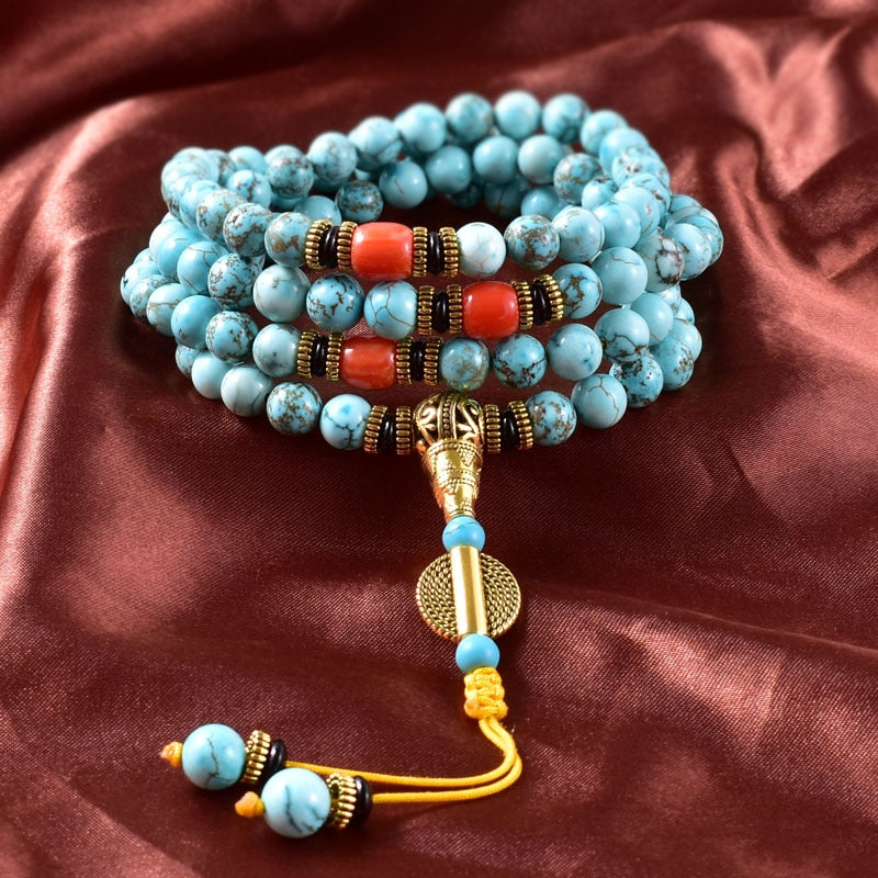 Japamala in TURCHESE 8 mm - Rosario tibetano di BUON AUSPICIO – immagine1