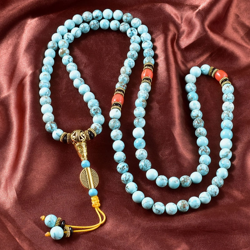 Japamala in TURCHESE 8 mm - Rosario tibetano di BUON AUSPICIO – immagine2