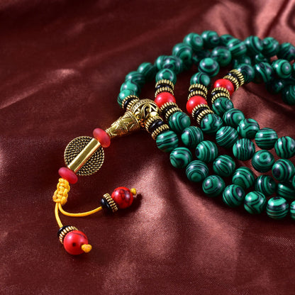 Japamala in MALACHITE 8 mm - Rosario tibetano di BUON AUSPICIO