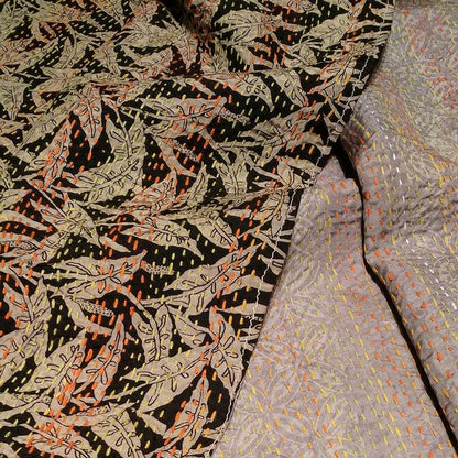 Sciarpa KANTHA con tessuti vintage misto seta ricamo a mano nero – immagine2