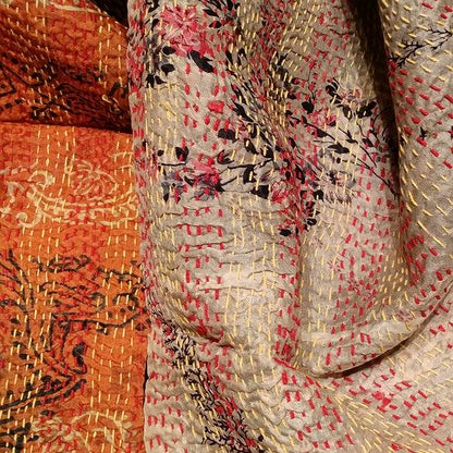Sciarpa KANTHA con tessuti vintage misto seta ricamo a mano bronzo - grigio – immagine3