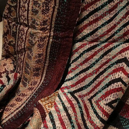 Sciarpa KANTHA con tessuti vintage misto seta ricamo a mano beige-bordeaux