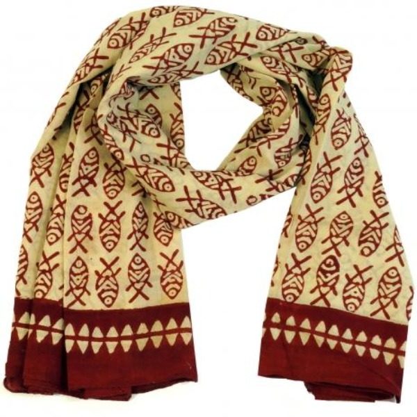 Pareo | Sciarpa artigianale in cotone con ornamenti Pesci